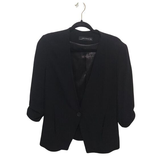Zara Boyfriend Scrunch Sleeve One Button Blazer EUC Size M - Picture 2 of 4
